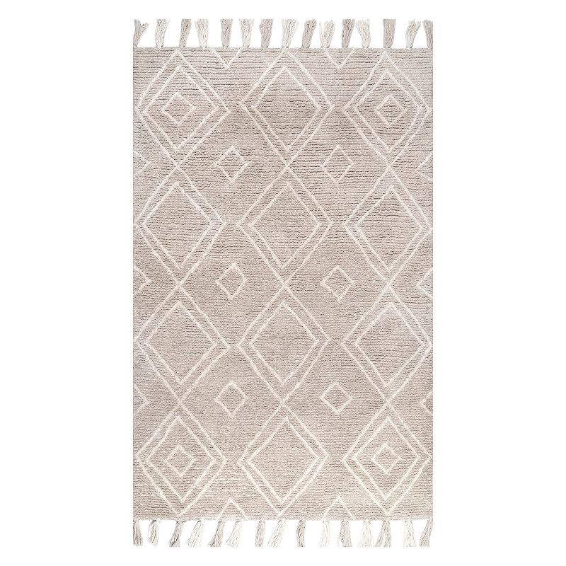 nuLOOM Lisha Moroccan Diamond Tassel Wool Blend Rug, Brown, 7.5X9.5 Ft