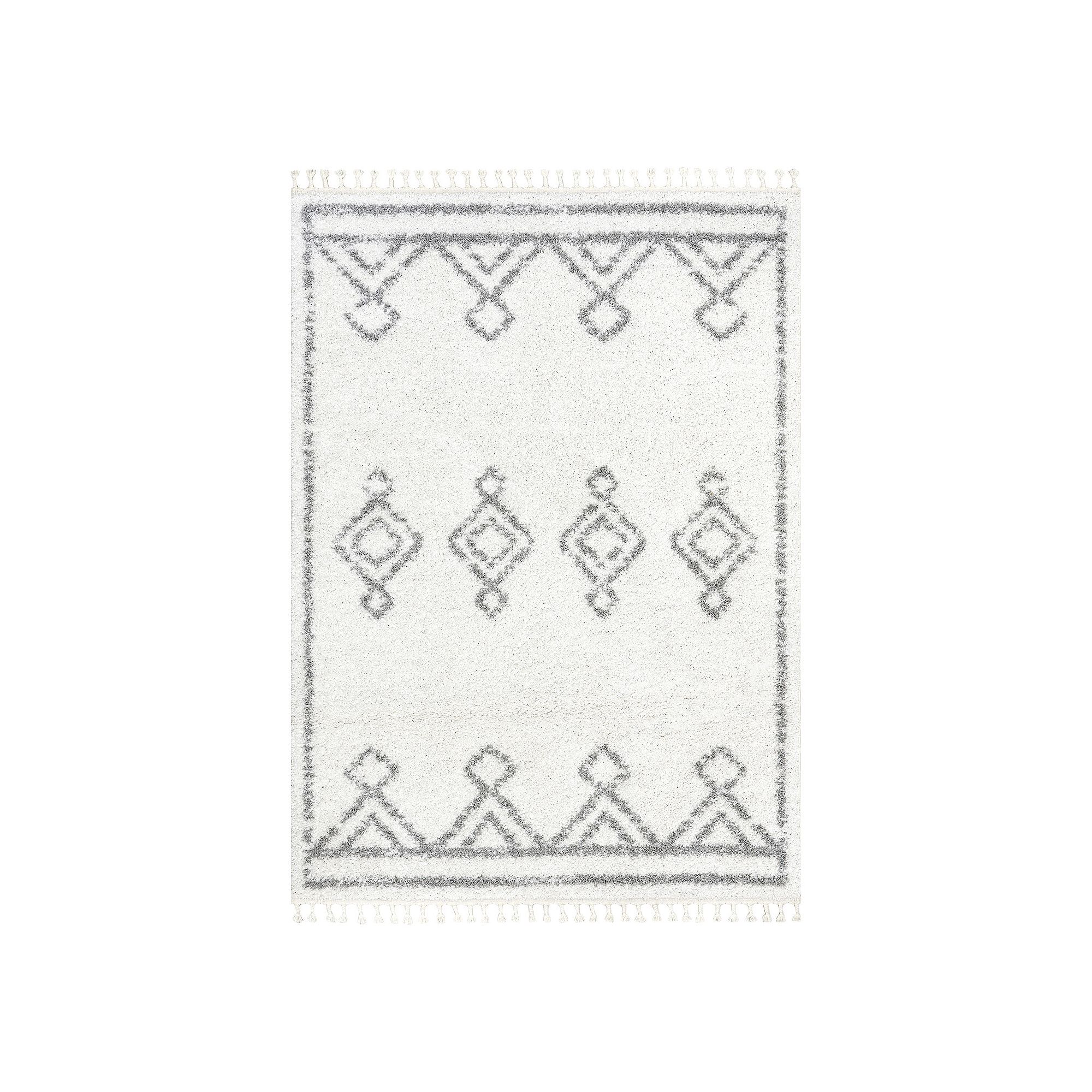 nuLOOM Mackie Moroccan Diamond Tassel Rug, White