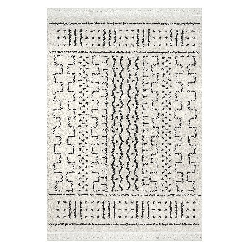 nuLOOM Sophie Moroccan Demarche Tassel Rug, White, 8X10 Ft