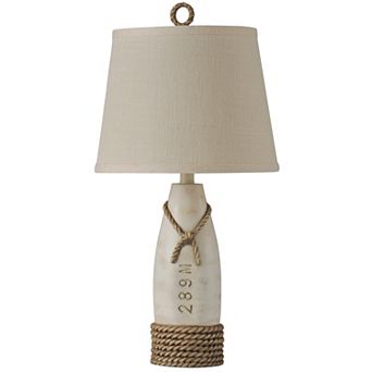 Table Lamp Distressed White Finish Cream Hardback Canvas Shade