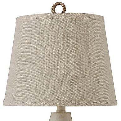 Table Lamp Distressed White Finish Cream Hardback Canvas Shade