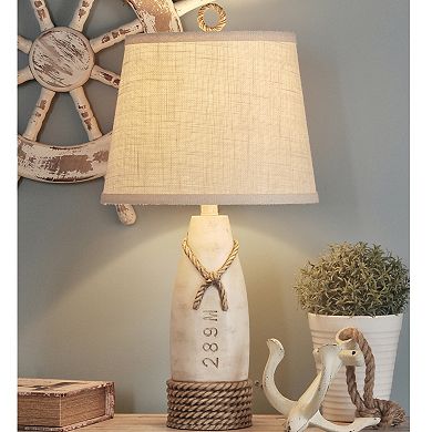 Table Lamp Distressed White Finish Cream Hardback Canvas Shade