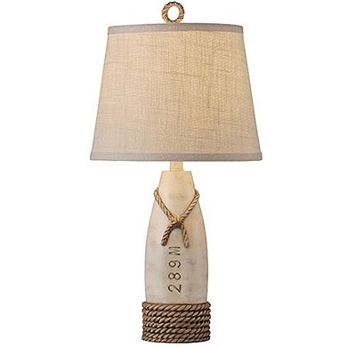Table Lamp Distressed White Finish Cream Hardback Canvas Shade
