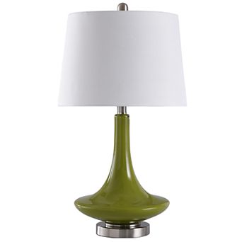 Table Lamp Green Finish White Hardback Fabric Shade