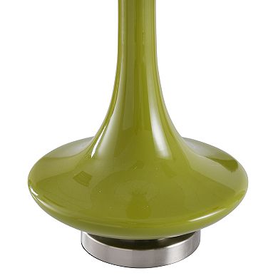 Table Lamp Green Finish White Hardback Fabric Shade