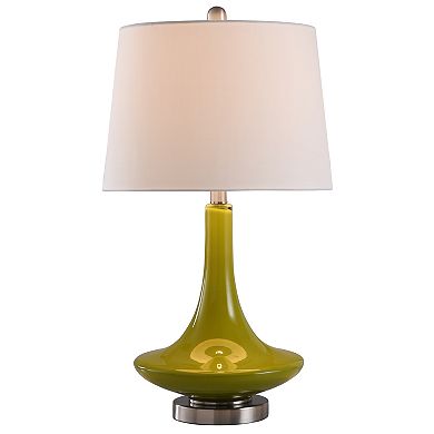 Table Lamp Green Finish White Hardback Fabric Shade