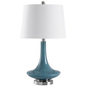 Table Lamp Niagra Falls Blue Finish White Hardback Fabric Shade