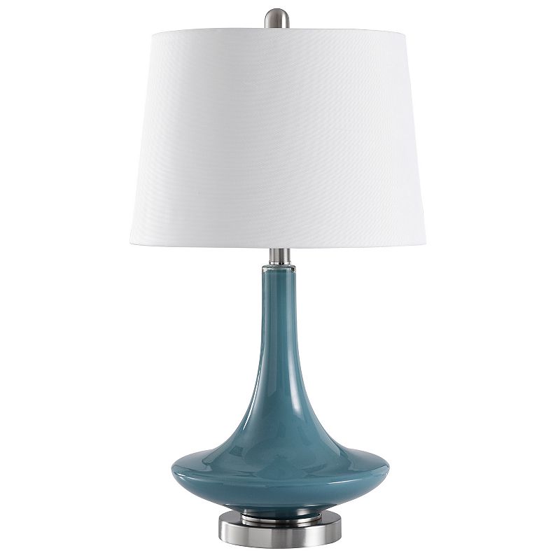 Table Lamp - White Hardback Fabric Shade - Niagra Falls Blue Finish