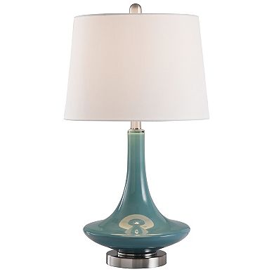 Table Lamp Niagra Falls Blue Finish White Hardback Fabric Shade