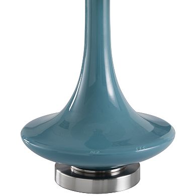 Table Lamp Niagra Falls Blue Finish White Hardback Fabric Shade