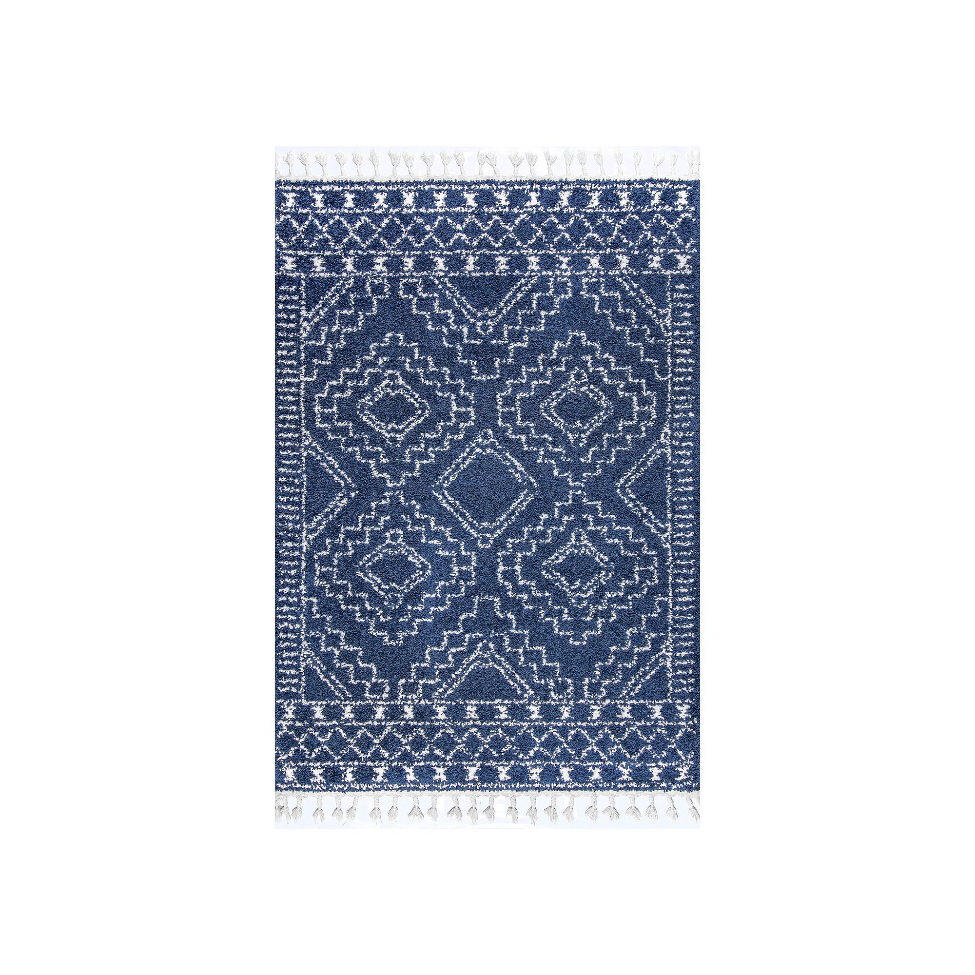 nuLOOM Vasiliki Moroccan Tribal Tassel Rug, Blue