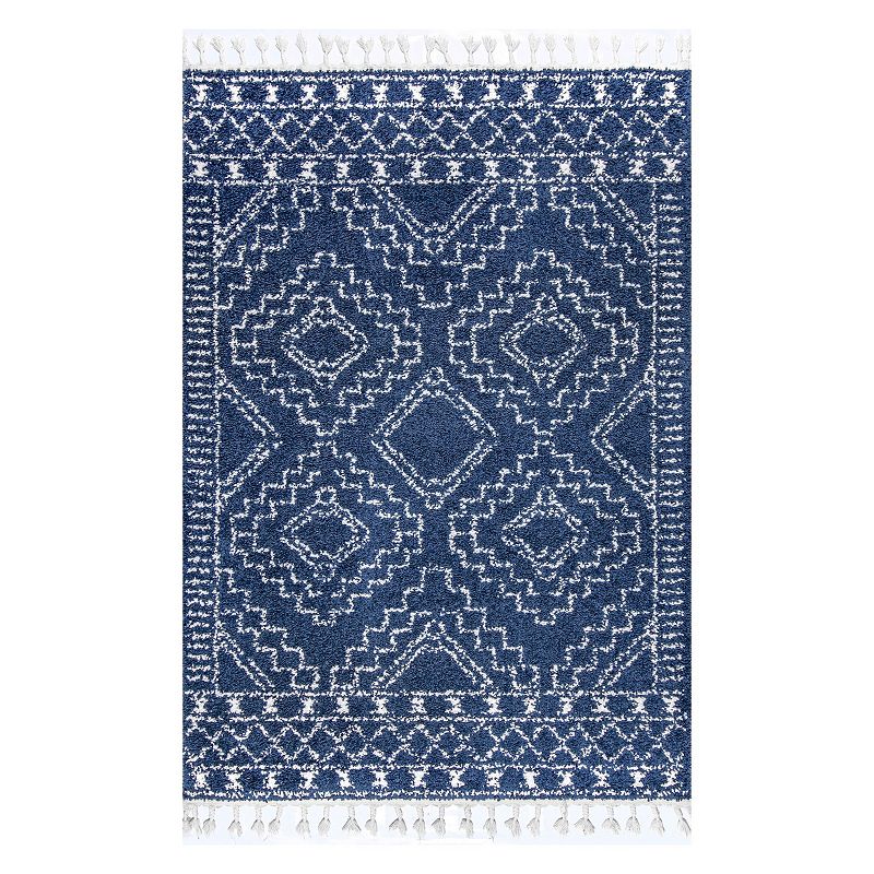 nuLOOM Vasiliki Moroccan Tribal Tassel Rug, Blue, 8X10 Ft