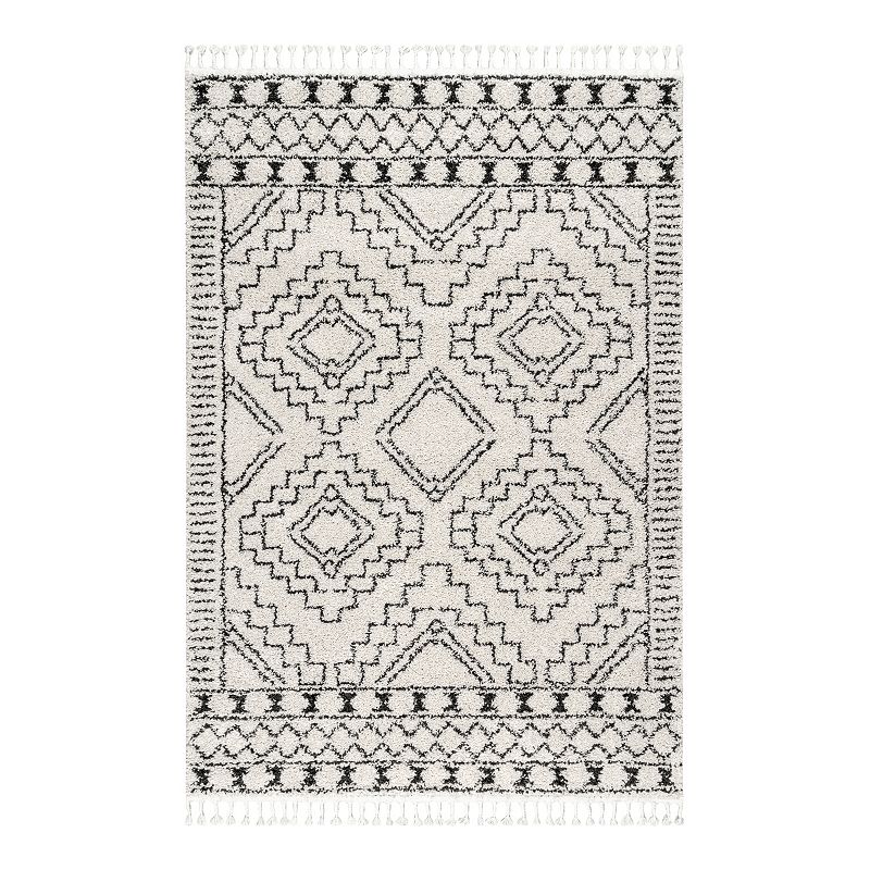 nuLOOM Vasiliki Moroccan Tribal Tassel Rug, White, 2.5X10 Ft
