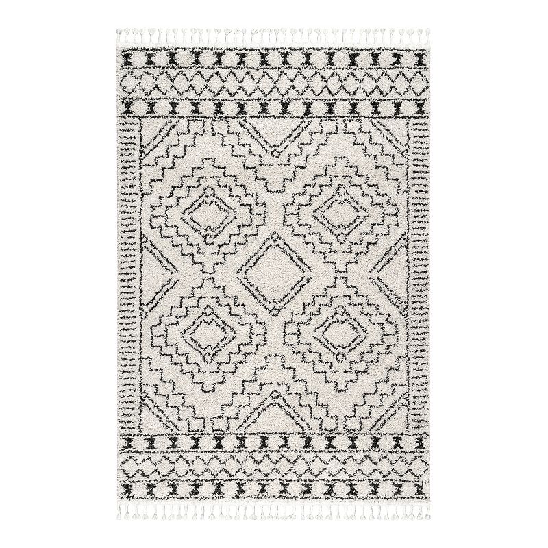 nuLOOM Vasiliki Moroccan Tribal Tassel Rug, White, 6.5X9 Ft