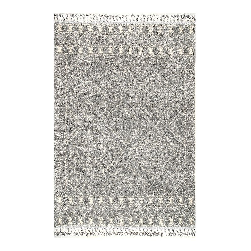 nuLOOM Vasiliki Moroccan Tribal Tassel Rug, Silver, 9X12 Ft