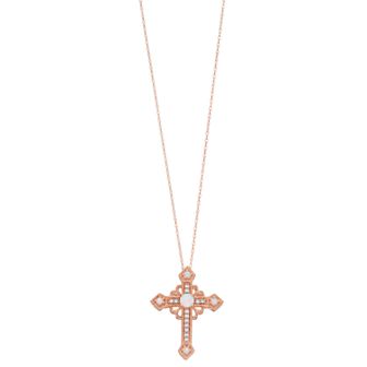 LeRose by Lexi and Rose 10k Gold Lab-Created White Opal & Lab-Created White Sapphire Cross Pendant