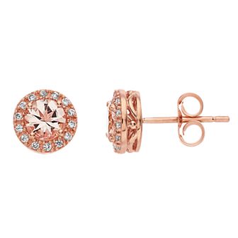LeRose by Lexi and Rose 10k Rose Gold Genuine Morganite & Lab-Created White Sapphire Halo Stud Earrings