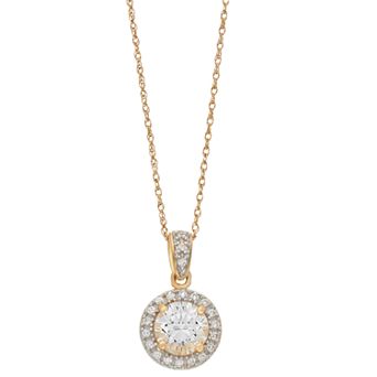 LeRose by Lexi and Rose 10k Gold Lab-Created White Sapphire Halo Pendant