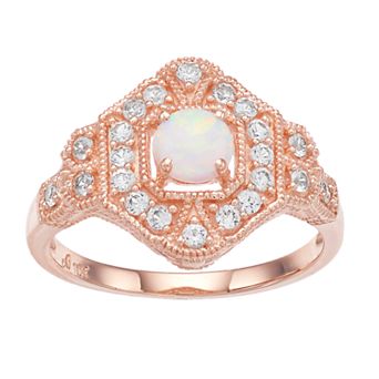 LeRose by Lexi and Rose 10k Rose Gold Lab-Created White Opal & Lab-Created White Sapphire Ring