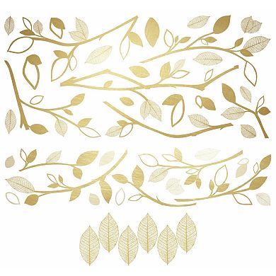 Room Mates Gold Branch Wall Decals With 3D Leaves