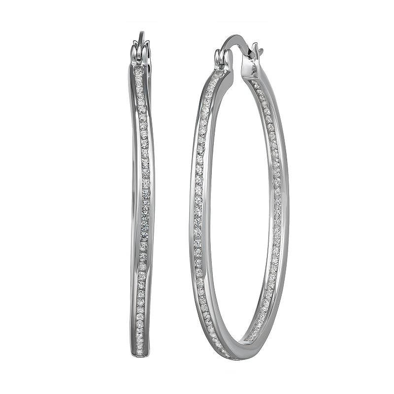 Gold Over Sterling Silver Cubic Zirconia Hoop Earrings, Womens, White