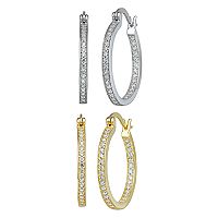 Sterling Silver & 14K Gold over Silver Cubic Zirconia 2-pair Hoop Earring Set