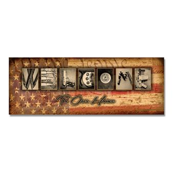 Firearm Gun "Welcome" Block Mount Wall Art