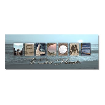 Coastal Beach Welcome Block Mount Wall Art