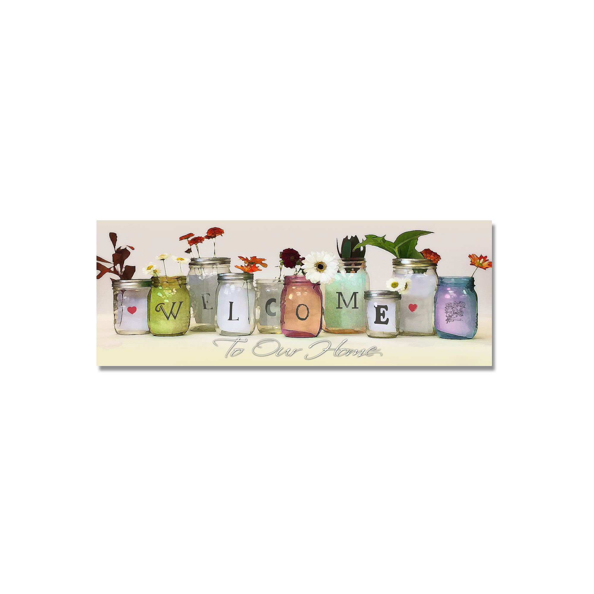 Mason Jars Welcome Block Wall Art, None