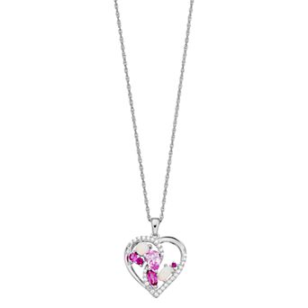 LeRose by Lexi and Rose Sterling Silver Lab-Created Sapphire & Lab-Created Opal Heart Pendant Necklace