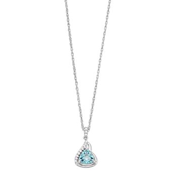 LeRose by Lexi and Rose Sterling Silver Simulated Aquamarine & Lab-Created White Sapphire Pendant Necklace