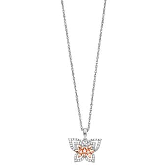 LeRose by Lexi and Rose Lab-Created White Sapphire Two Tone Butterfly Pendant Necklace