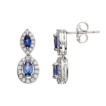 LeRose by Lexi and Rose Sterling Silver Lab-Created Gemstone & Lab-Created White Sapphire Drop Earrings