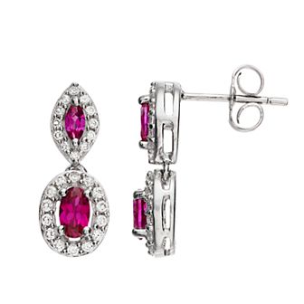 Sterling Silver Lab-Created Gemstone & Lab-Created White Sapphire Drop Earrings