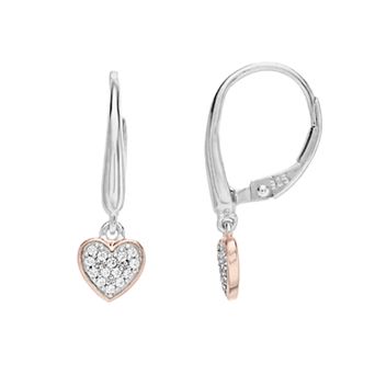 LeRose by Lexi and Rose Sterling Silver Two-Tone 1/10 Carat White Sapphire Heart Drop Earrings