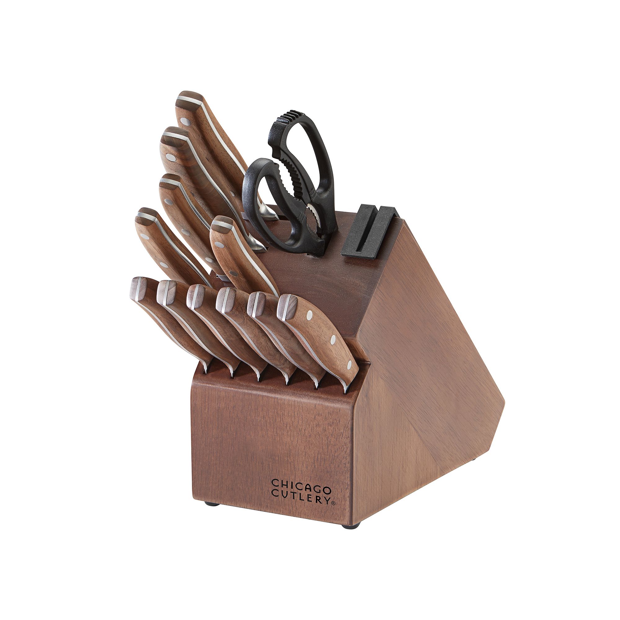 Chicago Cutlery Signature Edge Walnut 13-pc. Knife Block Set with Built-In 