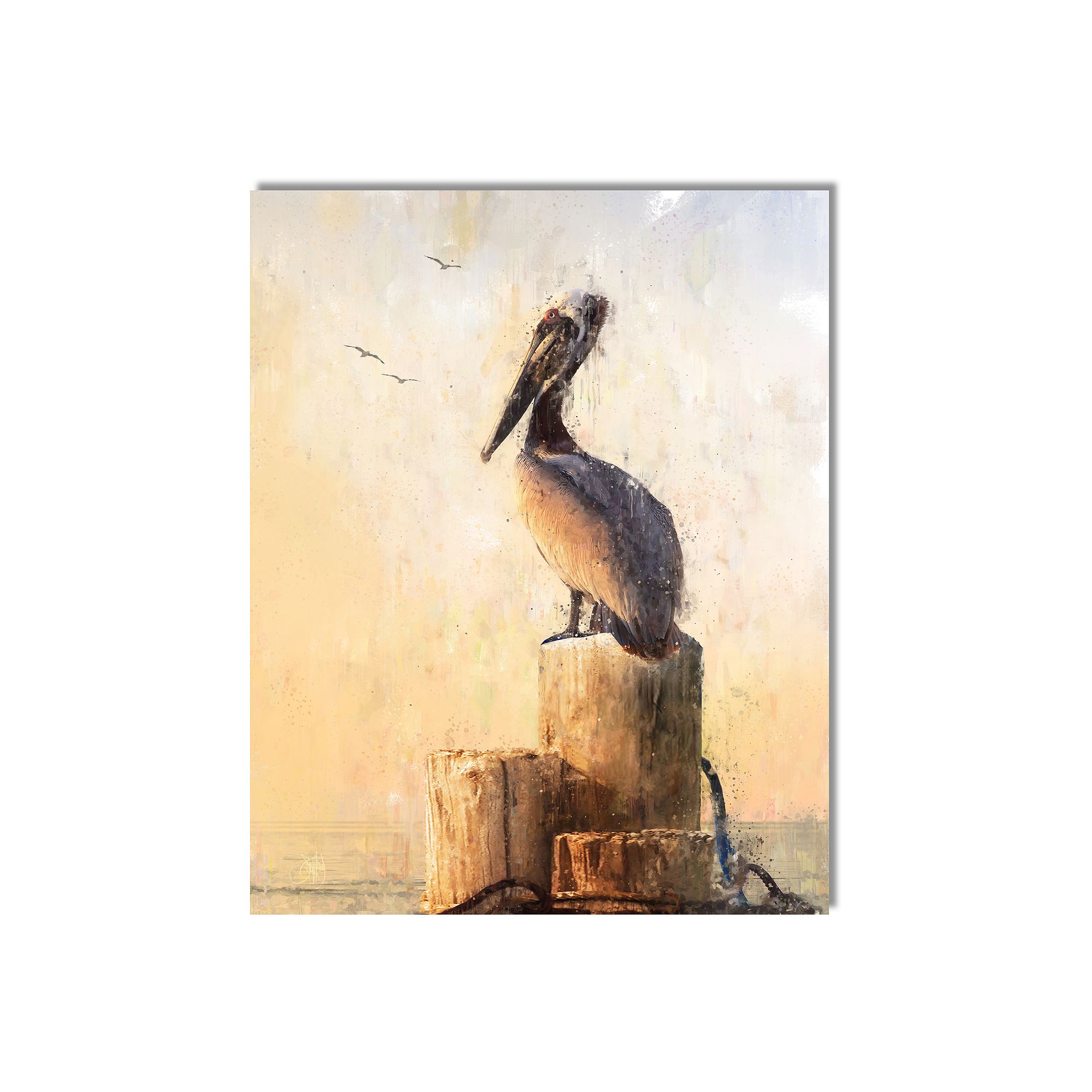 Personal-Prints Coastal Pelican Wall Art - Wood Block Mount LG, None