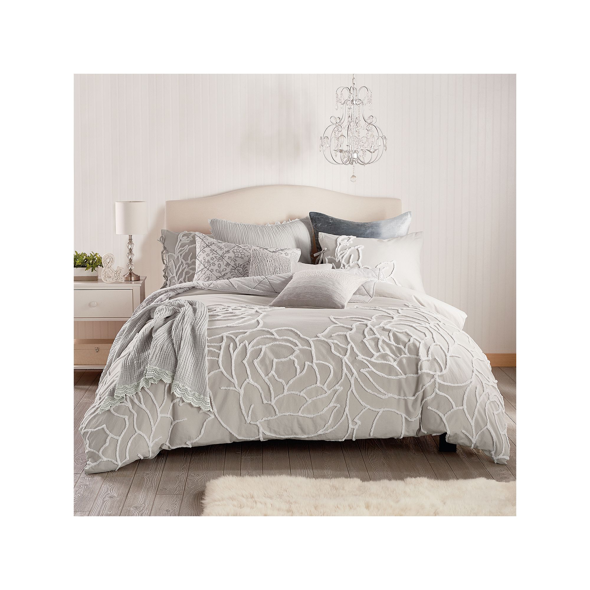 Peri Chenille Rose Comforter Set, Gray