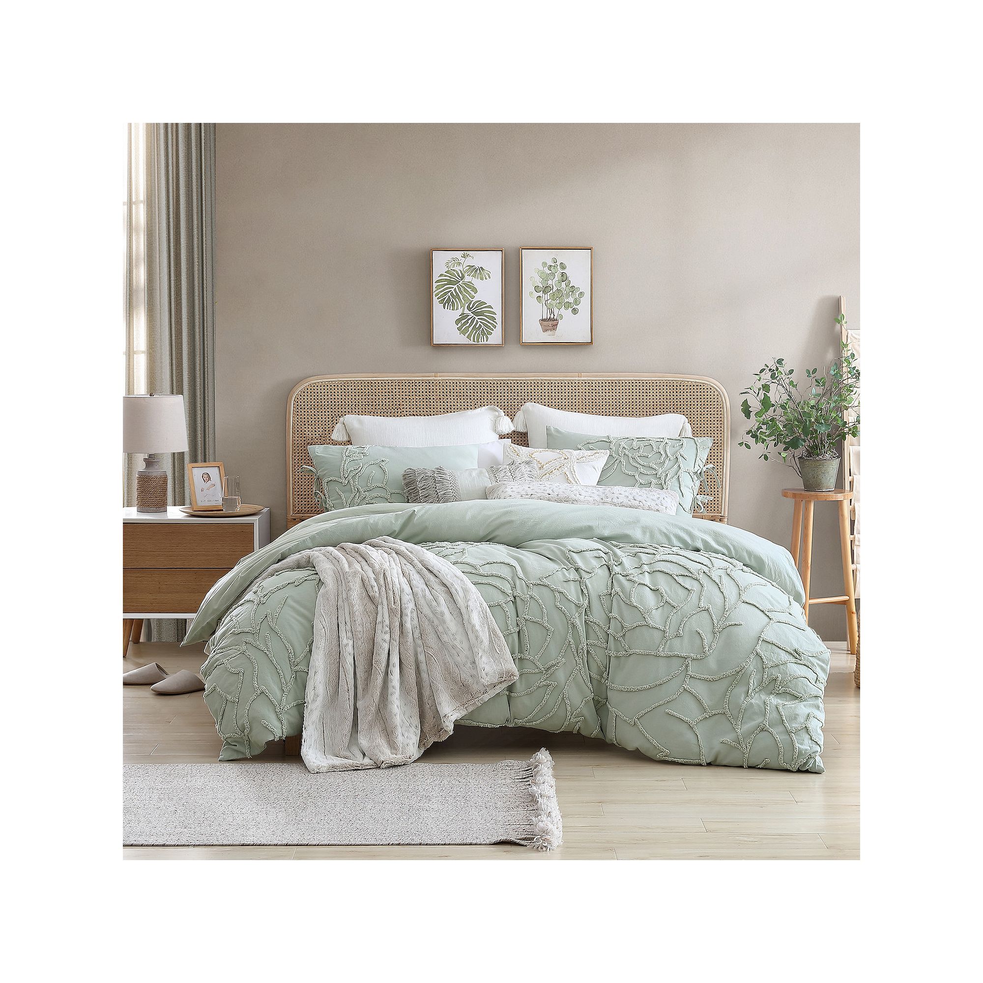 Peri Chenille Rose Comforter Set, Green