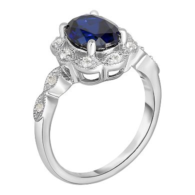 Sterling Silver Lab-Created Gemstone & White Topaz Frame Ring