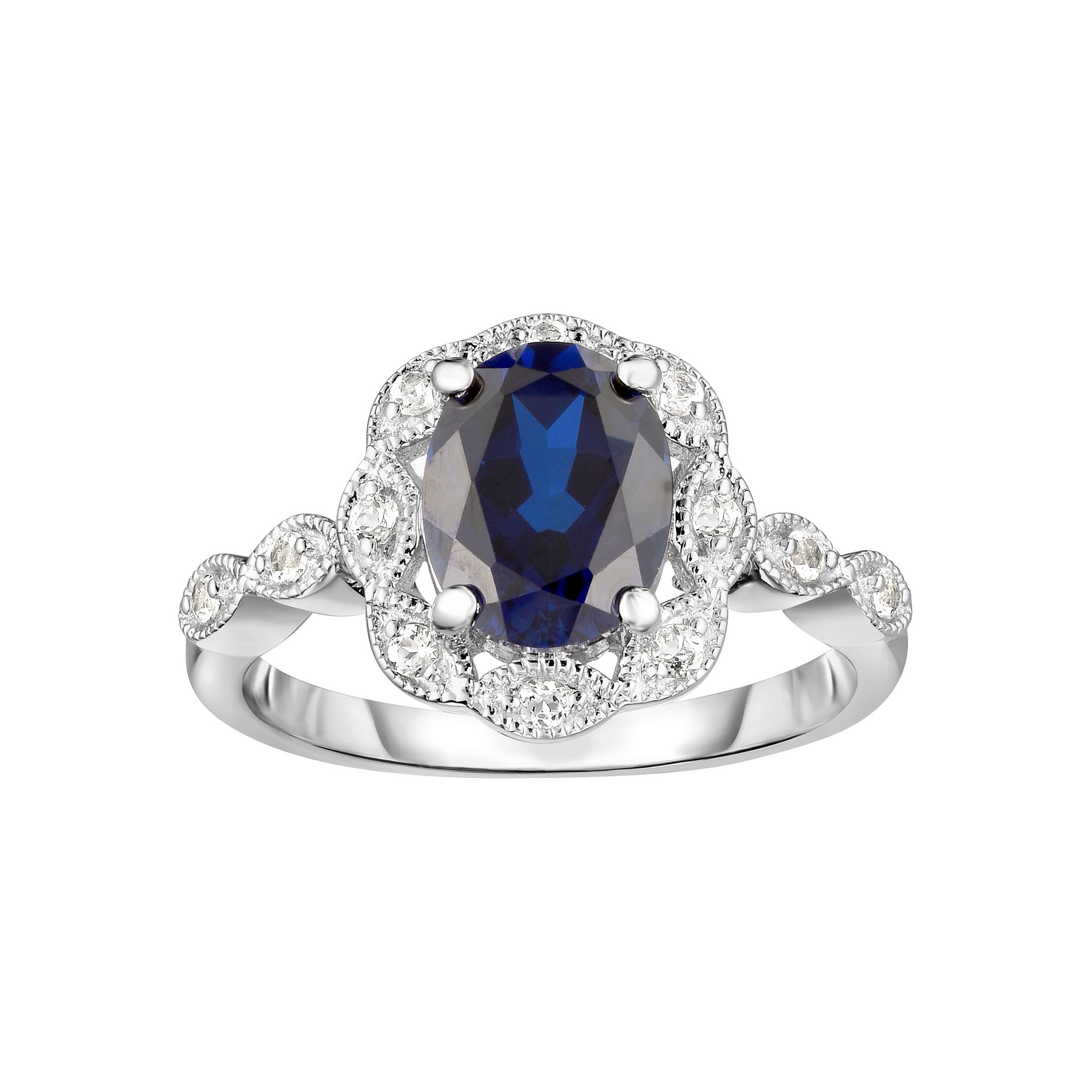 Sterling Silver Lab-Created Gemstone & White Topaz Frame Ring, Womens, Siz