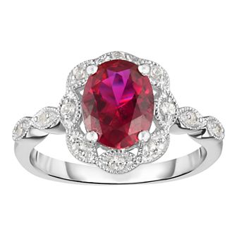 Sterling Silver Lab-Created Gemstone & White Topaz Frame Ring