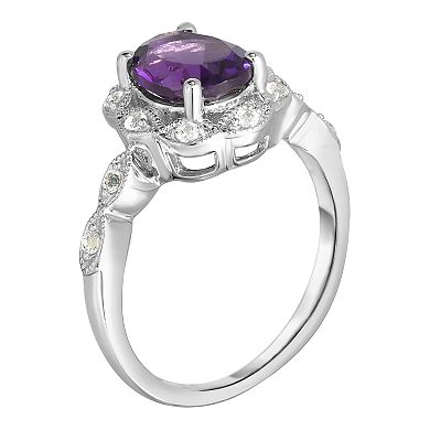 Sterling Silver Gemstone & White Topaz Frame Ring