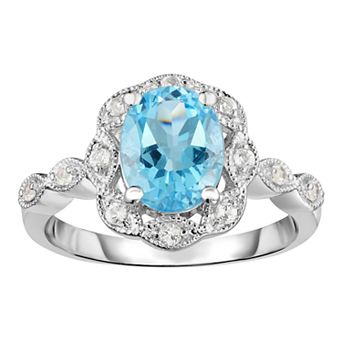 Sterling Silver Gemstone & White Topaz Frame Ring