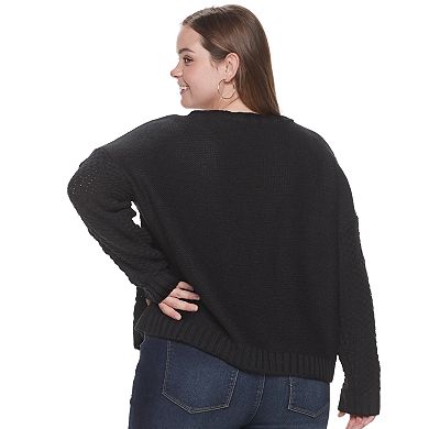Juniors' Plus Size Mudd® Drop-Shoulder Cable Sweater
