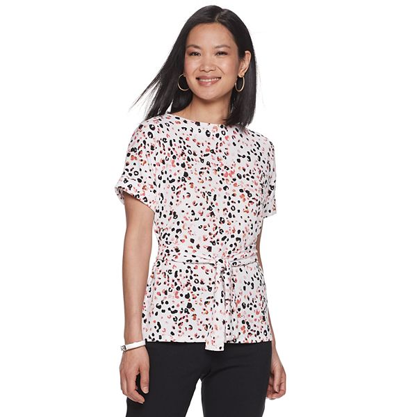 Womens Dana Buchman Short Sleeve Dolman Tie Front Top 4967