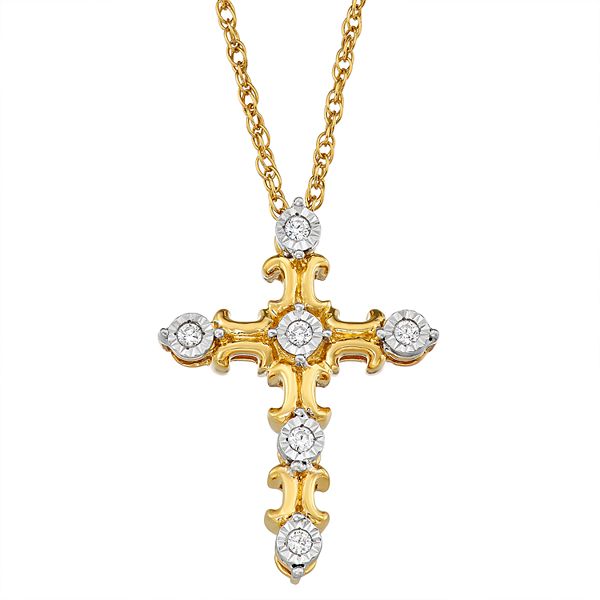 10k Gold Diamond Accent Cross Pendant Necklace