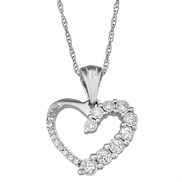 10k White Gold 1/7 Carat T.W. Diamond Heart Pendant Necklace