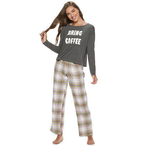 Juniors' SO® Pajama Top & Flannel Pants Pajama Set