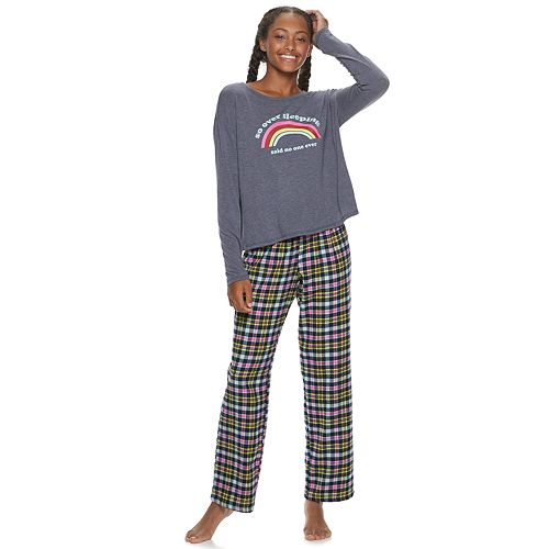 Juniors' SO® Pajama Top & Flannel Pants Pajama Set